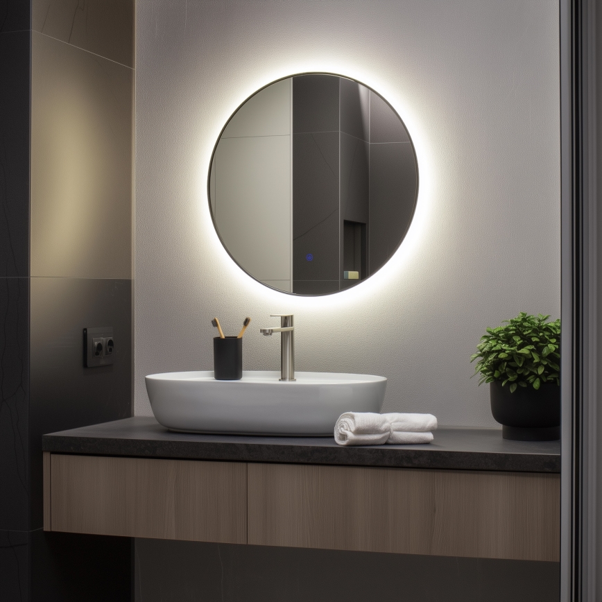 Brilagi - Espelho de casa de banho LED VENA BLACK LED/19W/230V Ø 60 cm IP44 CRI 90 dimerizável + CCT