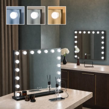 BRILAGI - Espelho de maquilhagem LED dimerizável HOLLYWOOD LED/15W/230V CCT + 2x USB 60x50 cm preto