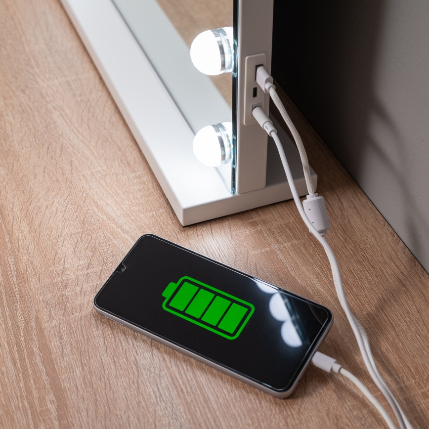 BRILAGI - LED Espelho de maquilhagem dimerizável HOLLYWOOD LED/15W/230V CCT + 2x USB 55x77 cm branco