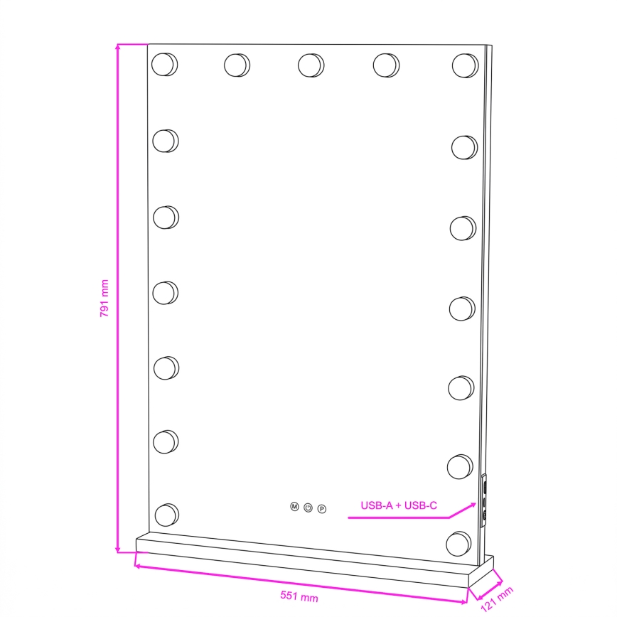 BRILAGI - LED Espelho de maquilhagem dimerizável HOLLYWOOD LED/15W/230V CCT + 2x USB 55x77 cm branco