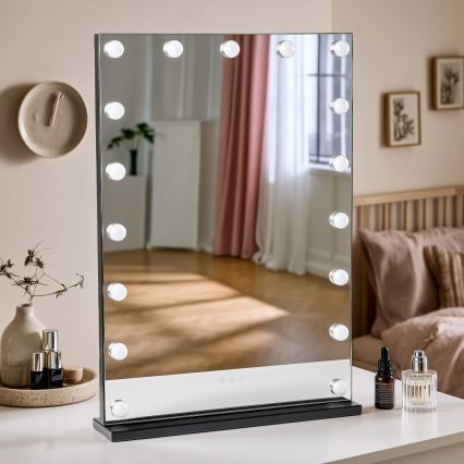 BRILAGI - Espelho de maquilhagem LED regulável HOLLYWOOD LED/15W/230V CCT + 2x USB 55x77 cm preto