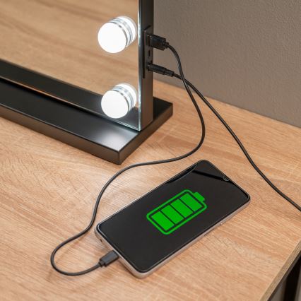 BRILAGI - Espelho de maquilhagem LED regulável HOLLYWOOD LED/15W/230V CCT + 2x USB 55x77 cm preto