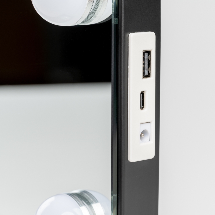 BRILAGI - Espelho de maquilhagem LED regulável HOLLYWOOD LED/15W/230V CCT + 2x USB 55x77 cm preto