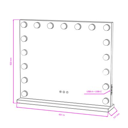 BRILAGI - Espelho de maquilhagem LED dimerizável HOLLYWOOD LED/15W/230V CCT + 2x USB 60x50 cm branco