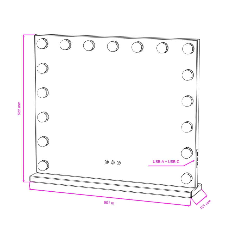 BRILAGI - Espelho de maquilhagem LED dimerizável HOLLYWOOD LED/15W/230V CCT + 2x USB 60x50 cm preto