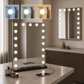 BRILAGI - Espelho de maquilhagem LED regulável HOLLYWOOD LED/15W/230V CCT + 2x USB 55x77 cm preto