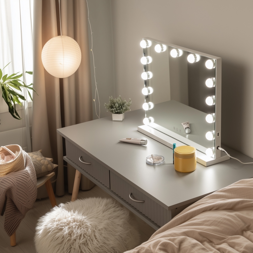 BRILAGI - Espelho de maquilhagem LED regulável HOLLYWOOD LED/15W/230V CCT + USB branco