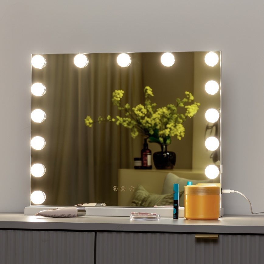 BRILAGI - Espelho de maquilhagem LED regulável HOLLYWOOD LED/15W/230V CCT + USB branco