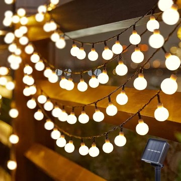 Brilagi - Fio decorativo solar LED BUBBLE 50xLED/8 funções 7m IP65 branco quente 600 mAh