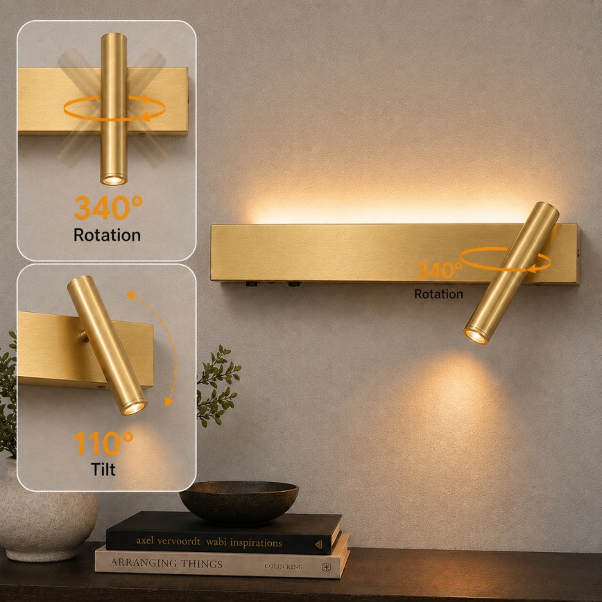 BRILAGI - Foco de parede LED ARLIX LED/3W/230V + LED/7W dourado IRC 90