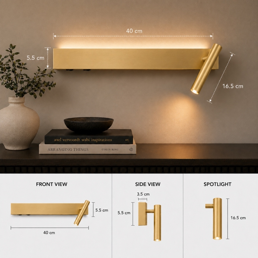 BRILAGI - Foco de parede LED ARLIX LED/3W/230V + LED/7W dourado IRC 90