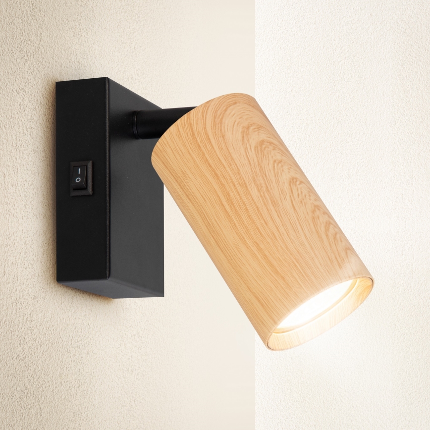 Brilagi - Foco de parede SELE 1xGU10/30W/230V preto/decoração em carvalho
