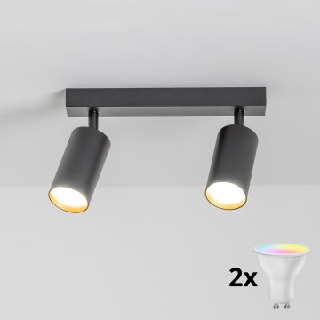 Brilagi - Foco LED RGBW dimerizável SELE 2xGU10/4,8W/230V 3000K preto/dourado + comando remoto