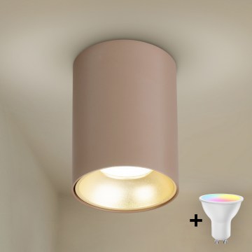 Brilagi - Foco LED RGBW dimerizável TRINE 1xGU10/4,8W/230V 3000K bege/dourado + controlo remoto