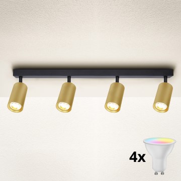 Brilagi - Foco LED RGBW regulável SELE GOLDEN 4xGU10/4,8W/230V 3000K preto/dourado + controlo remoto