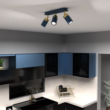 Brilagi - Foco POKER 3xGU10/25W/230V azul/dourado