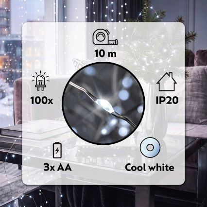BRILAGI - Guirlanda de Natal LED 100xLED/3xAA 10m branco frio