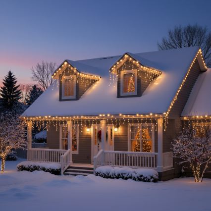 Brilagi - Guirlanda de Natal LED para exterior 200 LEDs/8 funções 13 m IP44 branco quente efeito de pingentes