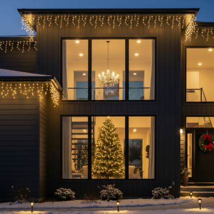 Brilagi - Guirlanda de Natal LED para exterior 200 LEDs/8 funções 13 m IP44 branco quente efeito de pingentes