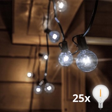 Brilagi - Guirlanda decorativa LED para exterior GIRLANDA 25xE12/0,8W/24V 20m IP44 branco frio
