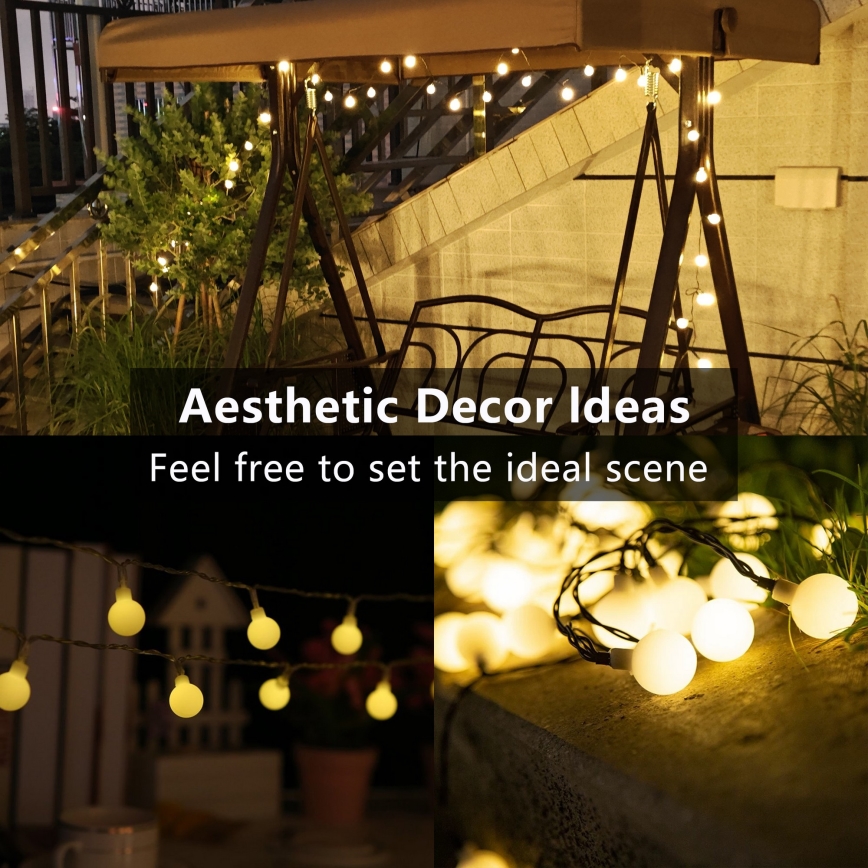 Brilagi - Guirlanda decorativa solar LED BUBBLE 200xLED/8 funções 20m IP65 branco quente 800 mAh