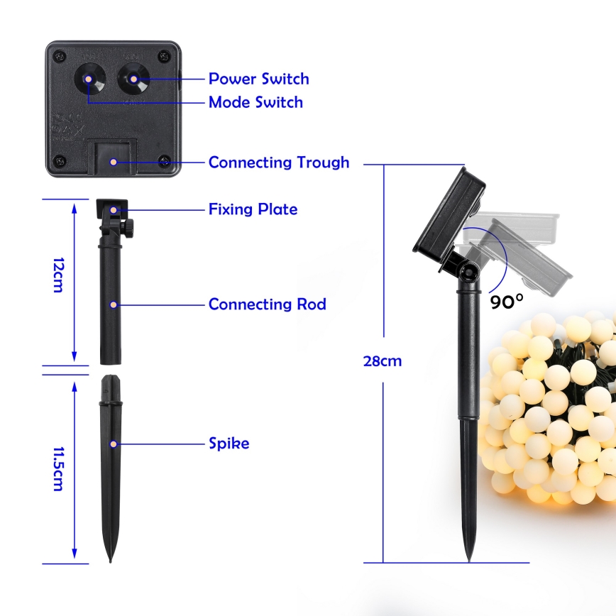Brilagi - Guirlanda decorativa solar LED BUBBLE 200xLED/8 funções 20m IP65 branco quente 800 mAh