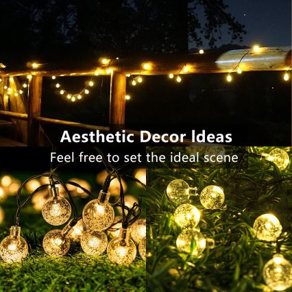 Brilagi - Cordão decorativo solar LED BUBBLE, 50 LEDs, 8 funções, 7 m, IP65, branco quente, 600 mAh