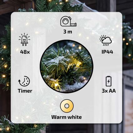 BRILAGI - Guirlanda LED de Natal para exterior, 300 cm, 3xAA, IP44
