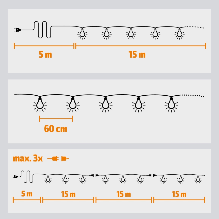 Brilagi - Guirlanda LED decorativa para exterior GIRLANDA 25xE12/0,8W/230V 20m IP44 branco frio