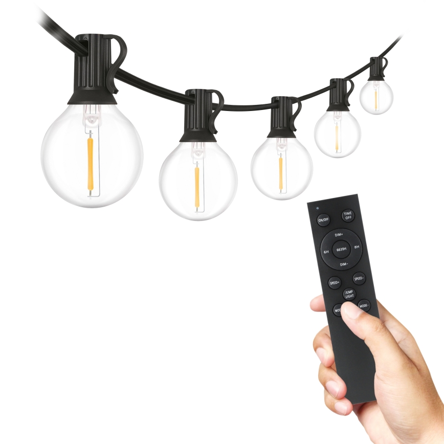 Brilagi - Guirlanda decorativa LED para exterior 25xE12/0,6W/230V 20m preta IP44 branco quente + comando à distância
