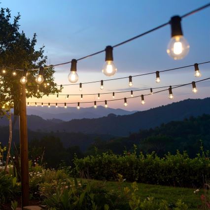 Brilagi - Guirlanda decorativa LED para exterior 25xE12/0,6W/230V 20m preta IP44 branco quente + comando à distância