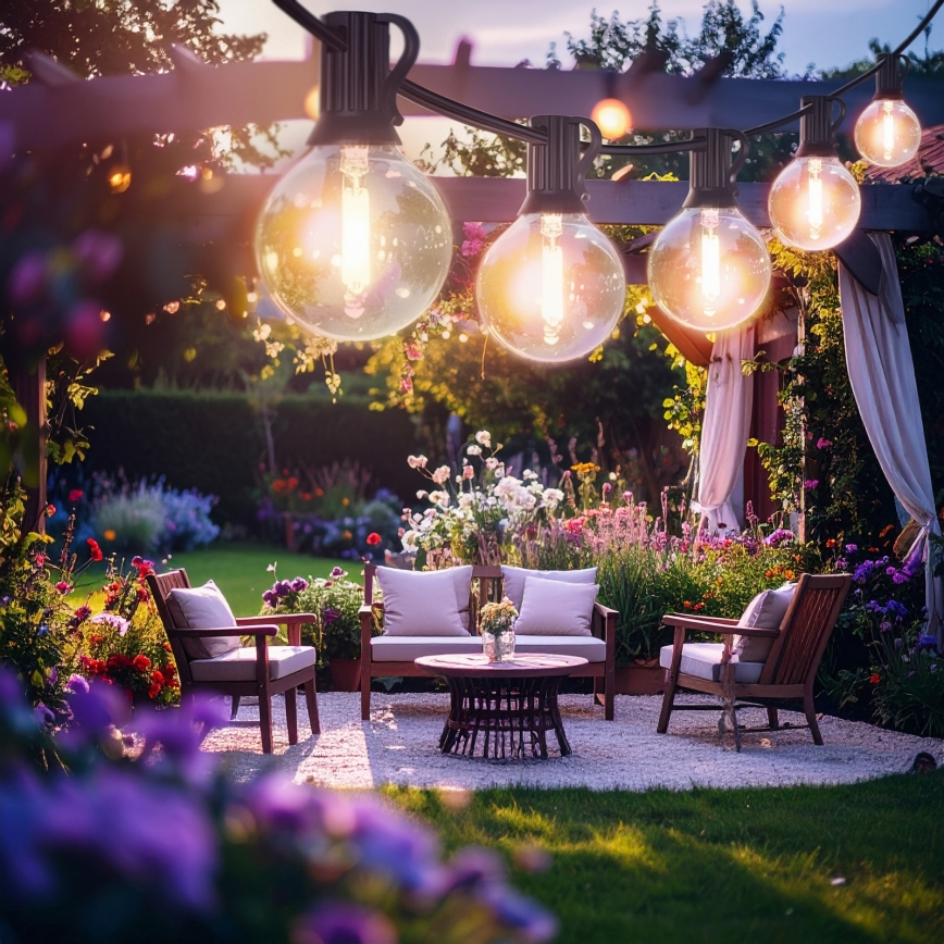 Brilagi - Guirlanda decorativa LED para exterior 25xE12/0,6W/230V 20m preta IP44 branco quente + comando à distância