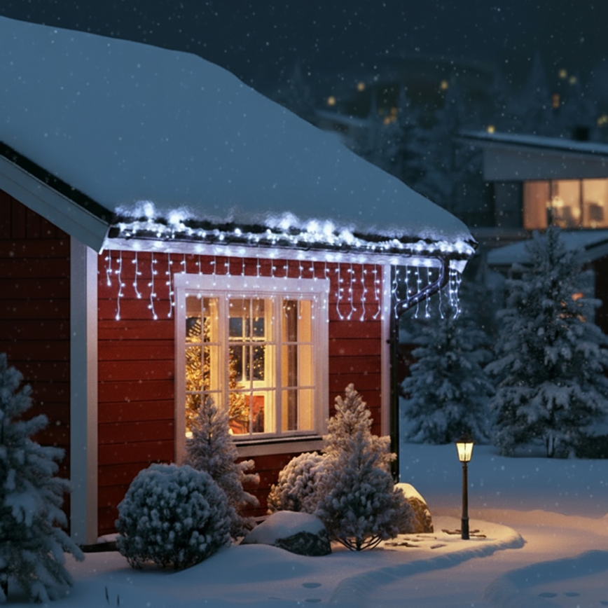 Brilagi - Cordão LED exterior 200 LEDs/8 funções 13 m IP44 branco frio, efeito carámbanos