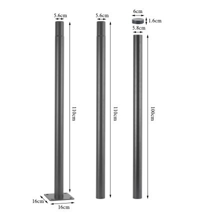 Brilagi - Haste metálica para poste de iluminação exterior URBAN, 3 m, Ø 58 mm, cinzenta