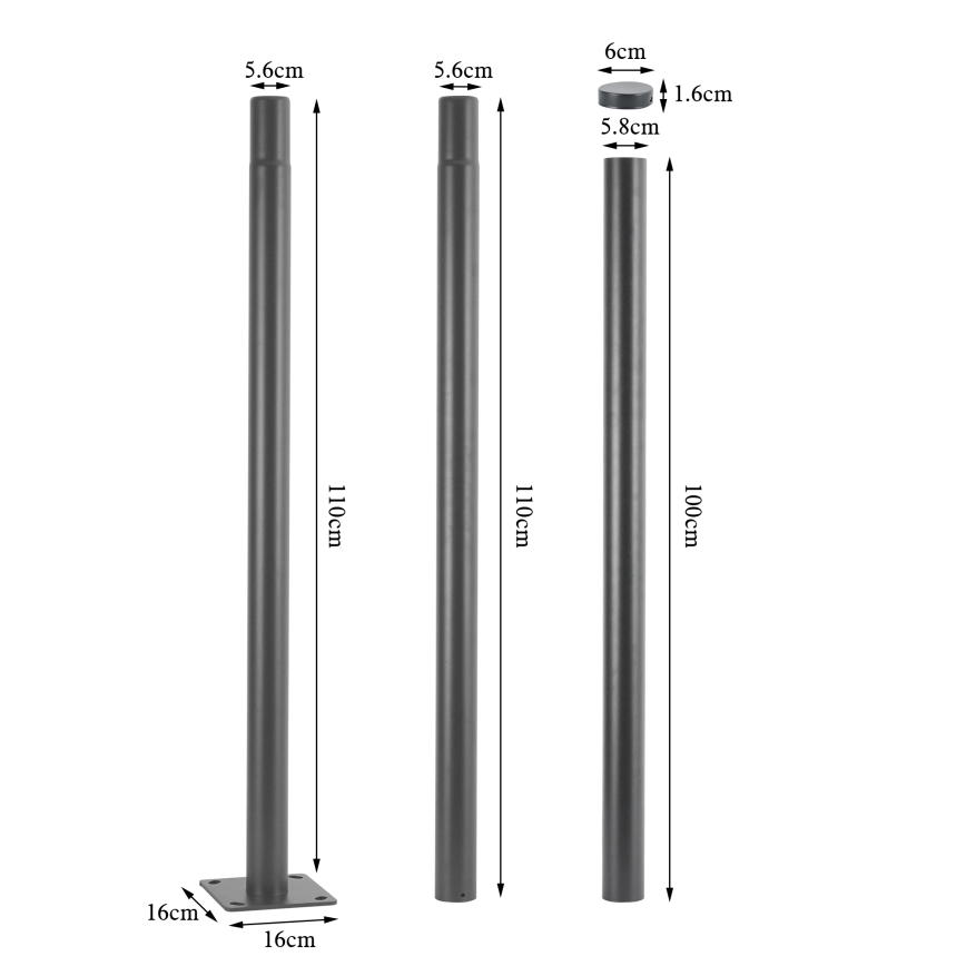 Brilagi - Haste metálica para poste de iluminação exterior URBAN, 3 m, Ø 58 mm, cinzenta