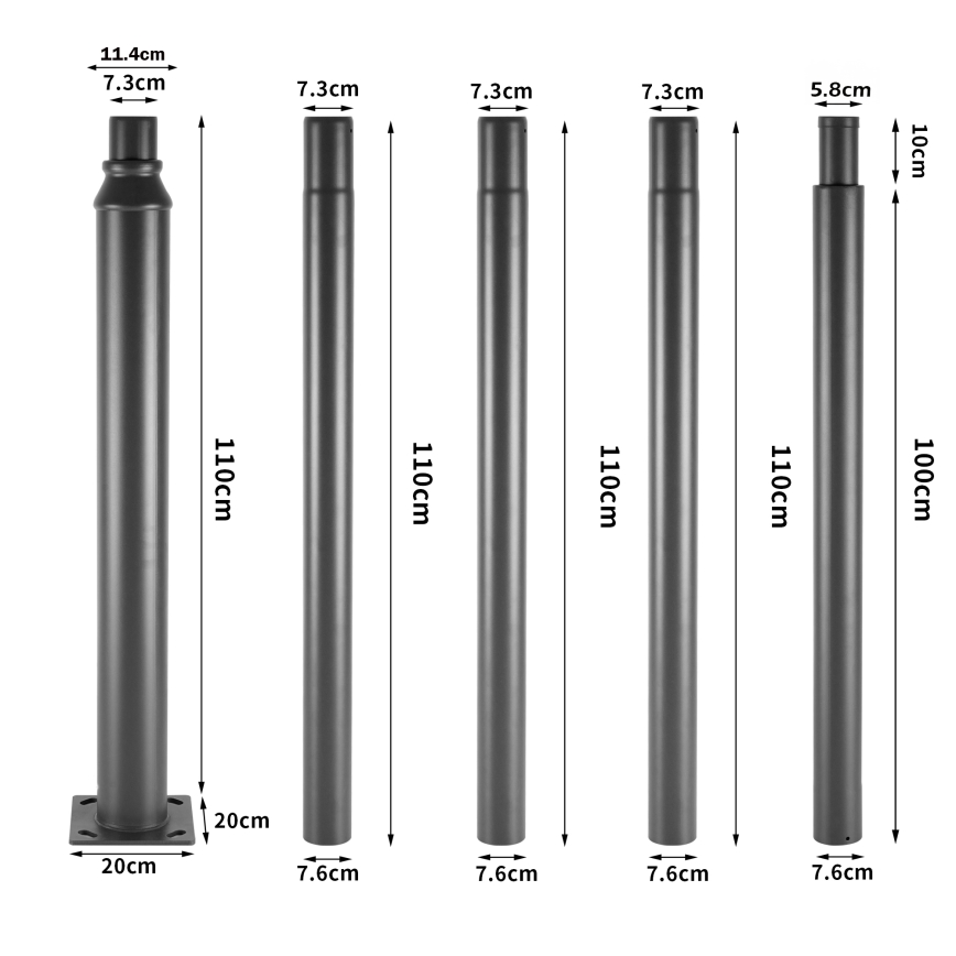 Brilagi - Haste metálica para mastro de iluminação exterior URBAN, 5 m, Ø 58 mm, antracite