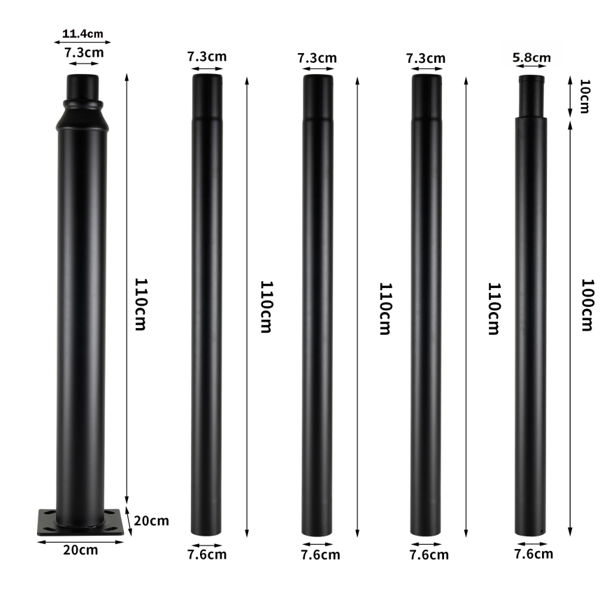 Brilagi - Haste metálica URBAN para poste de iluminação exterior, 5 m, Ø 58 mm, preta