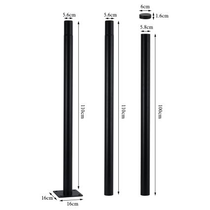 Brilagi - Barra metálica para poste de iluminación exterior URBAN 3 m mástil Ø 58 mm negro