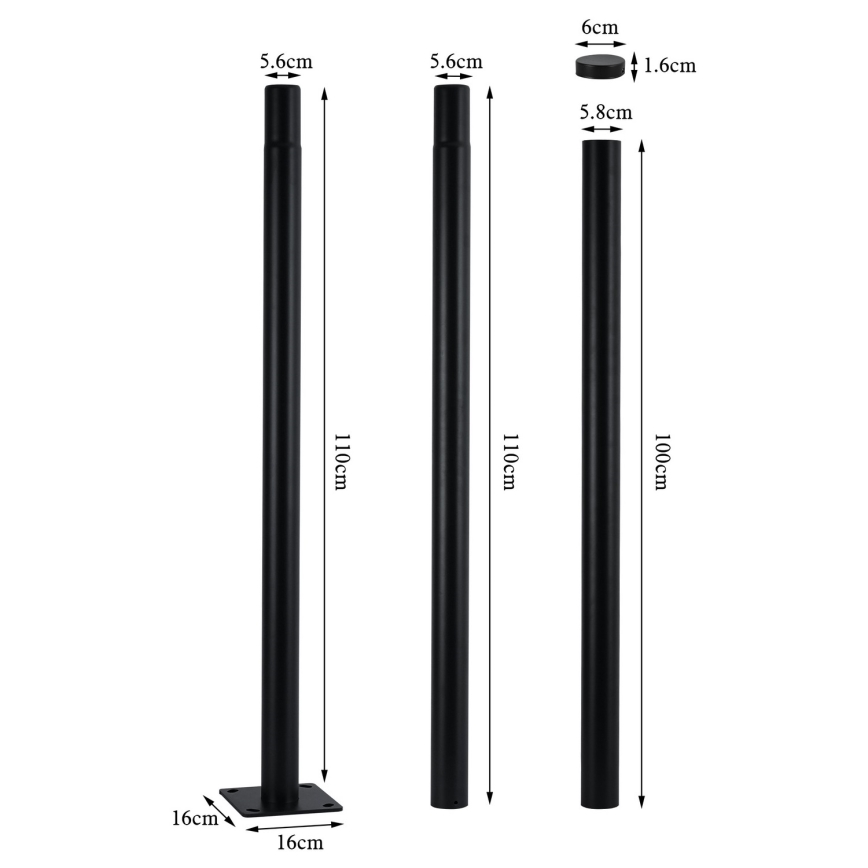 Brilagi - Barra metálica para poste de iluminación exterior URBAN 3 m mástil Ø 58 mm negro
