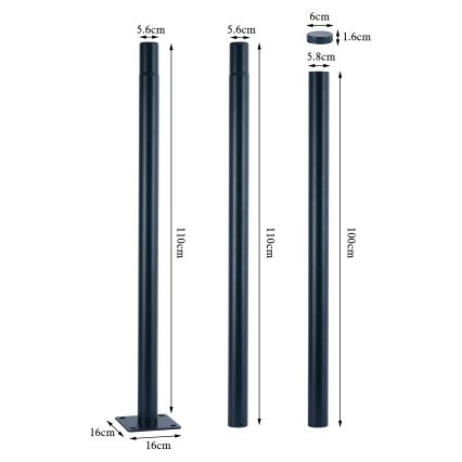 Brilagi - Barra metálica para poste de iluminación exterior URBAN 3 m mástil Ø 58 mm antracita