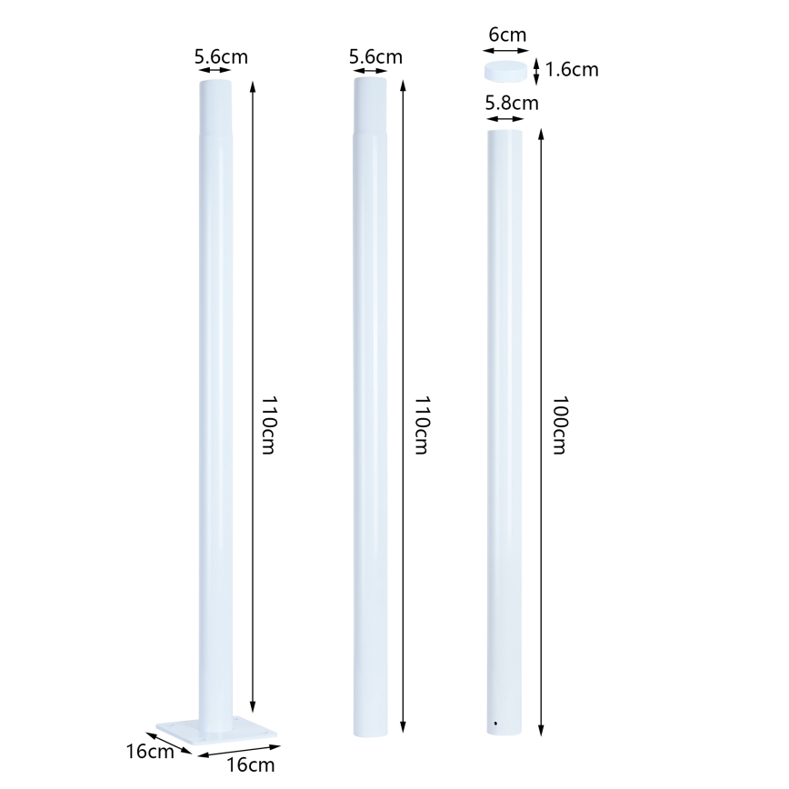 Brilagi - Barra metálica para poste de iluminación exterior URBAN 3 m mástil Ø 58 mm blanco