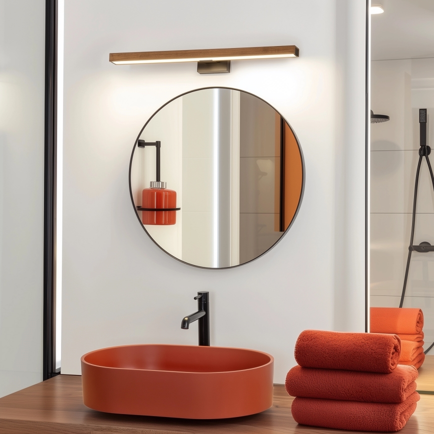Brilagi - Iluminação de espelho para casa de banho LED WOODY MIRROR LED/12W/230V 60 cm IP44 carvalho cereja/preto