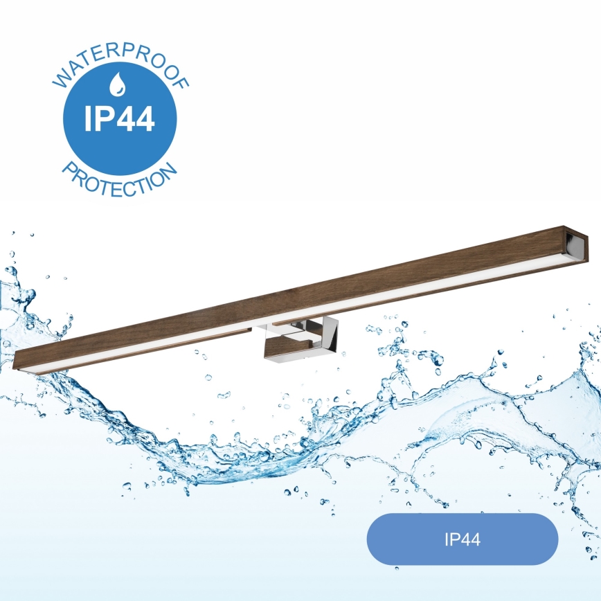 Brilagi - Iluminação de espelho para casa de banho LED WOODY MIRROR LED/15W/230V 90 cm IP44 carvalho nogueira/cromado brilhante