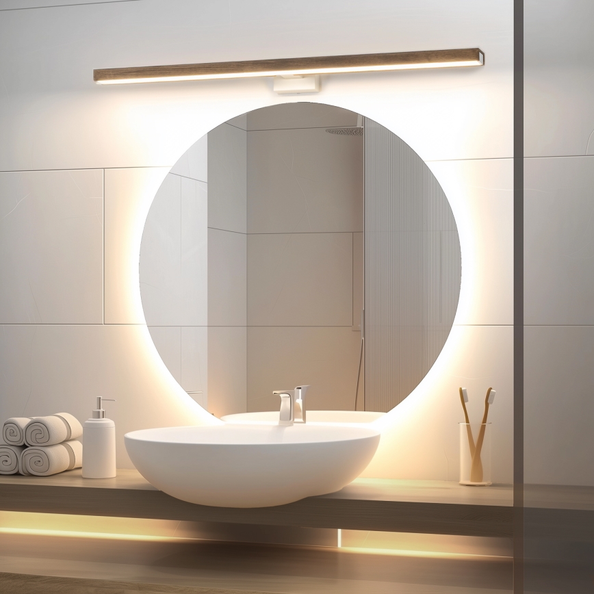 Brilagi - Iluminação de espelho para casa de banho LED WOODY MIRROR LED/15W/230V 90 cm IP44 carvalho nogueira/branco