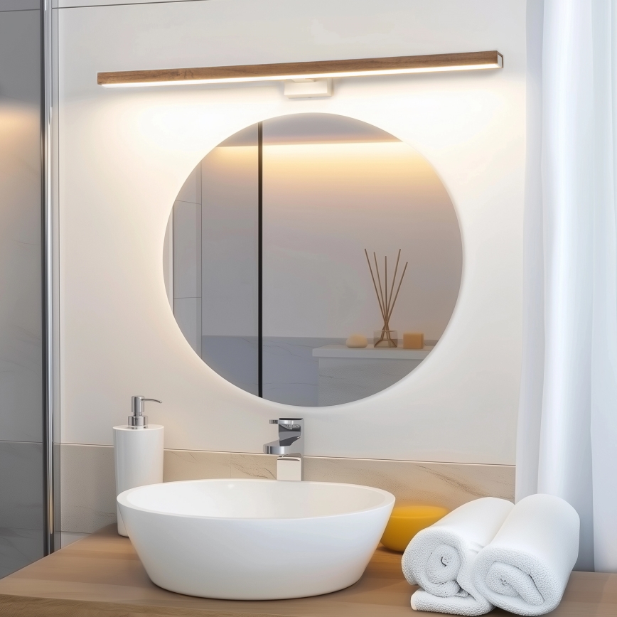 Brilagi - Iluminação de espelho para casa de banho LED WOODY MIRROR LED/15W/230V 90 cm IP44 carvalho cereja/branco
