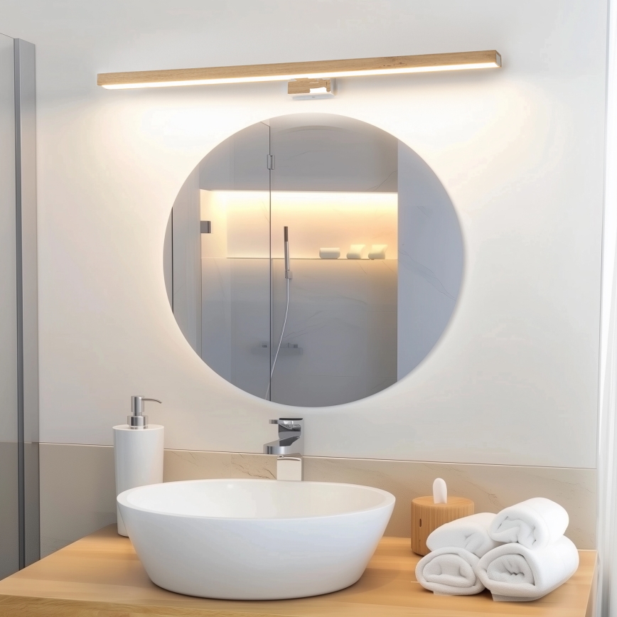 Brilagi - Iluminação de espelho para casa de banho LED WOODY MIRROR LED/15W/230V 90 cm IP44 carvalho/cromado brilhante