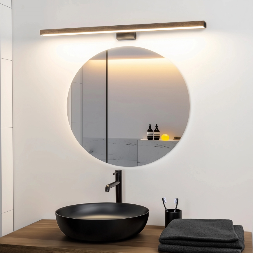 Brilagi - Iluminação de espelho para casa de banho LED WOODY MIRROR LED/15W/230V 90 cm IP44 carvalho nogueira/preto