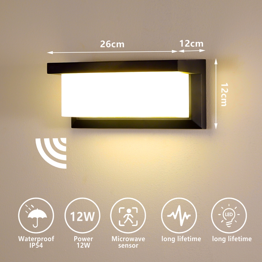 Brilagi - Iluminação de parede exterior LED com sensor BRICKY LED/12W/230V preto IP54