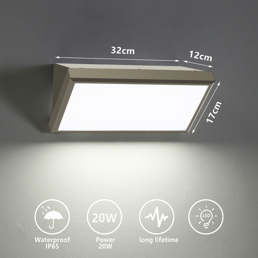 Brilagi - Iluminação de parede exterior LED TRIANGLE LED/20W/230V cinzento IP65