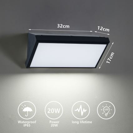 Brilagi - Iluminação de parede exterior LED TRIANGLE LED/20W/230V preto IP65